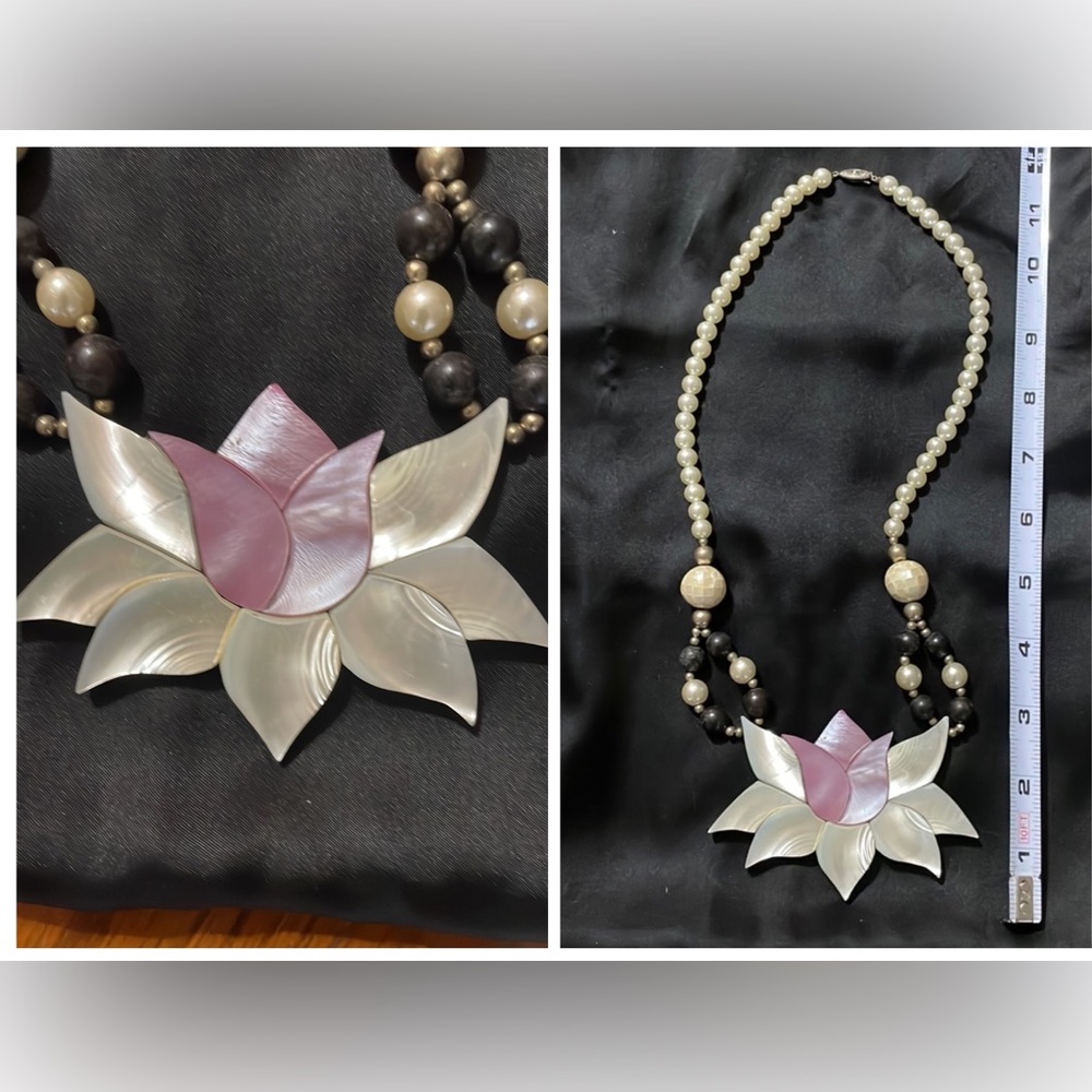 Mother of Pearl Lotus Pink Faux Pearl Necklace